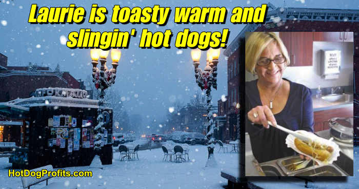 Selling hot dogs indoors in the winter