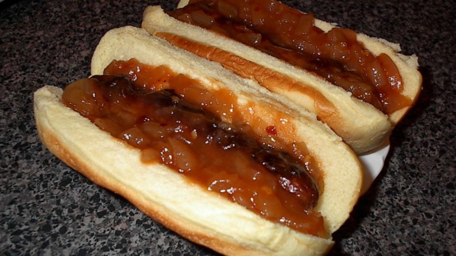 hot dog cart red onion sauce