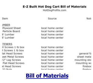 E-Z Built hot dog cart bill of materials