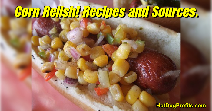 corn relish on hot dog cart hot dogs